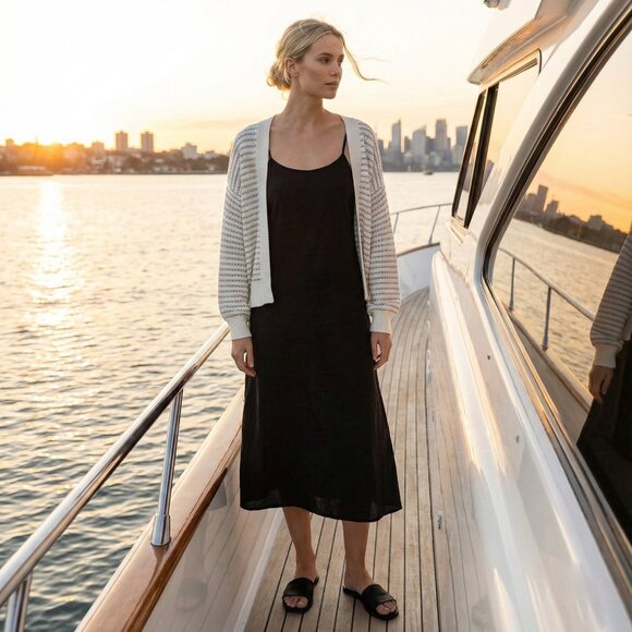 100% Cotton Nautical Stripe Open-Front Long Sleeve Cardigan - Picture 6 of 15